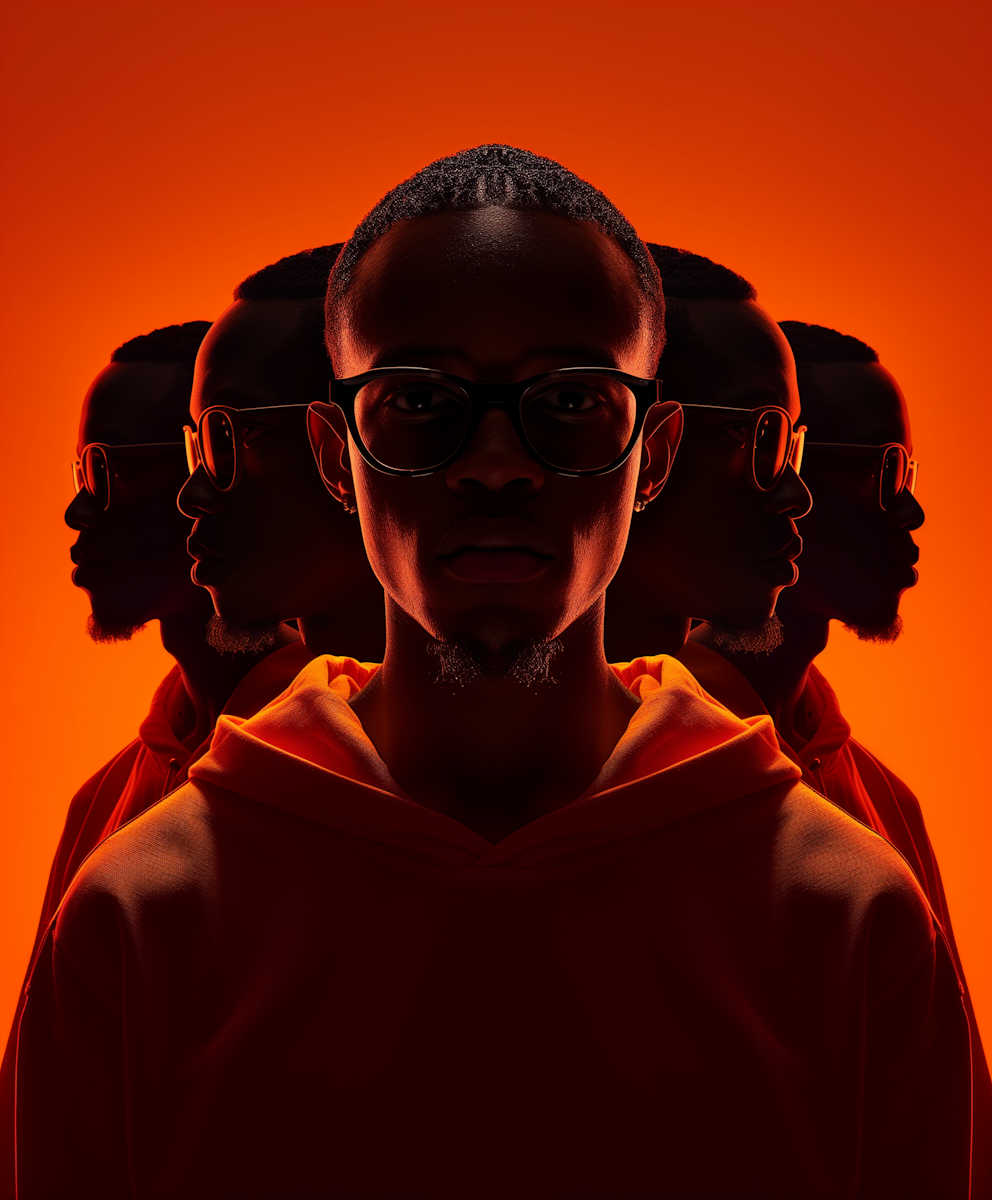 A red-lit introspective portrait by Deep Patel.