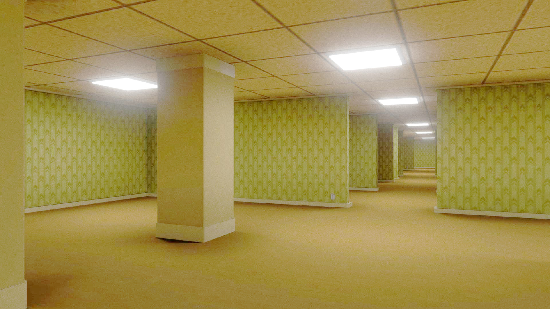 Empty yellow backrooms interior for YouTube horror